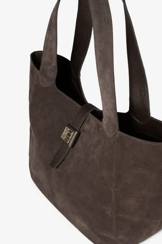 Lucille Tote Bag Large Dark Brown Suede 