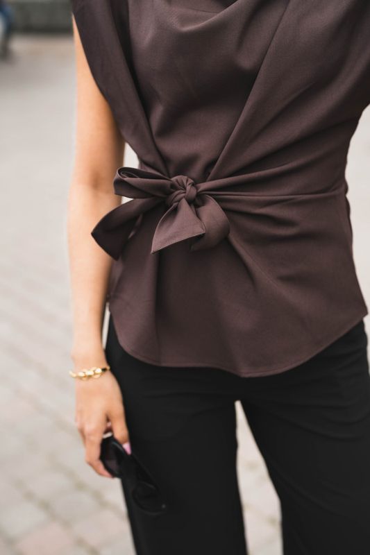 Luna Pleat Top Dark Brown 