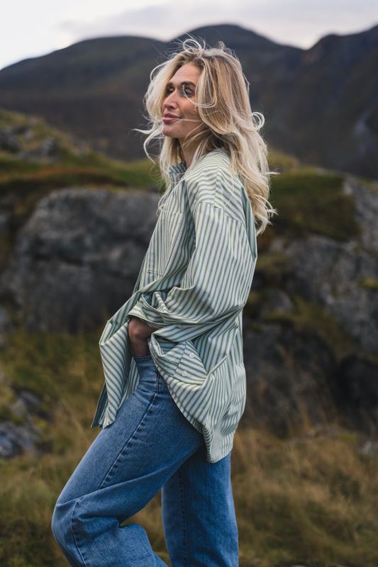 Loose Stripe Shirt Green Stripe 