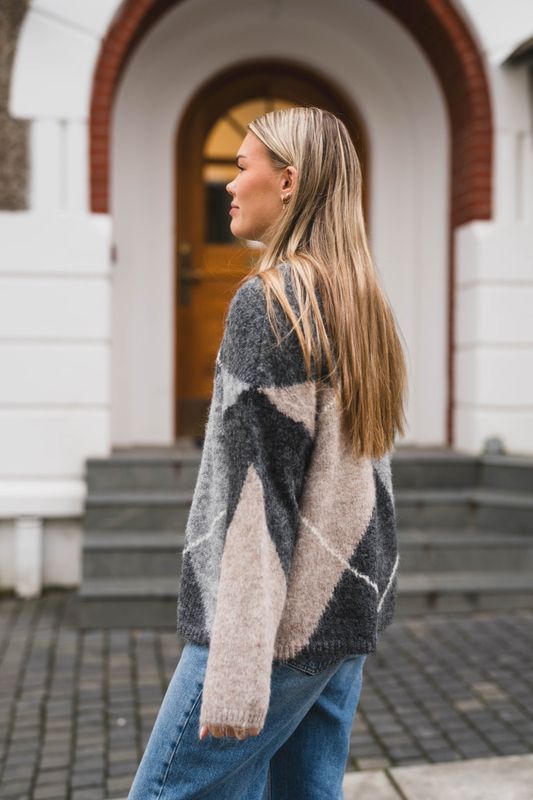 Inga Check Fluff Knit Blouse Antracit  