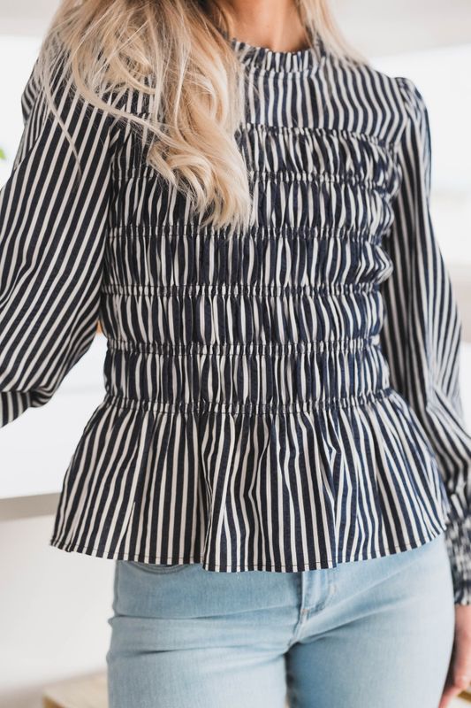 Possa Big Stripe Blouse Navy 