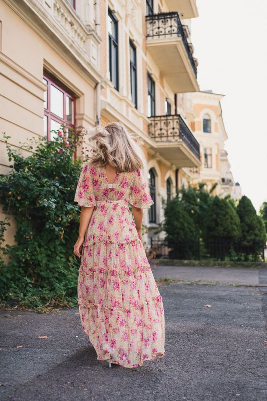 Chiffon Open Back Dress Summer Flowers 