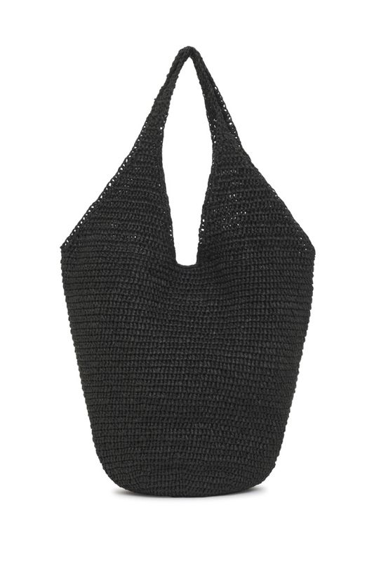 Leah Hobo Bag Plain Raffia Black 