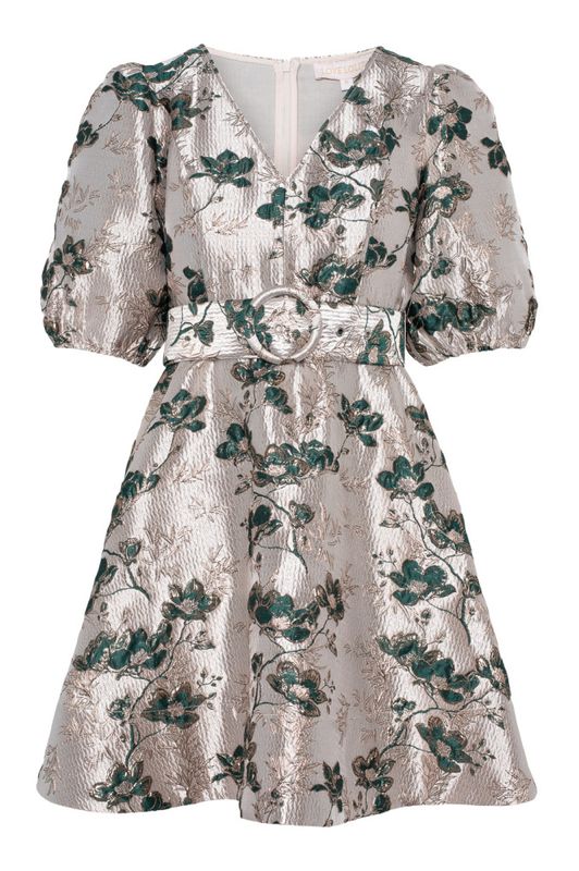 Benadotte Dress Green Flower 