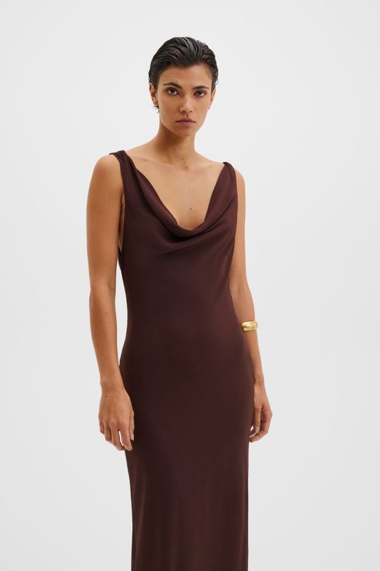 Vida Cowl Neck Scarf Maxi Dress Espresso 