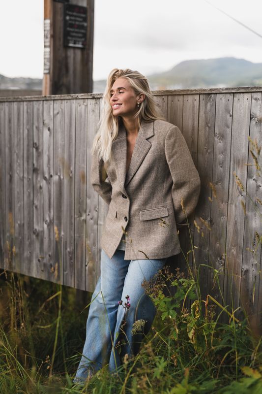 Brook Check Blazer Taupe Herringbone 