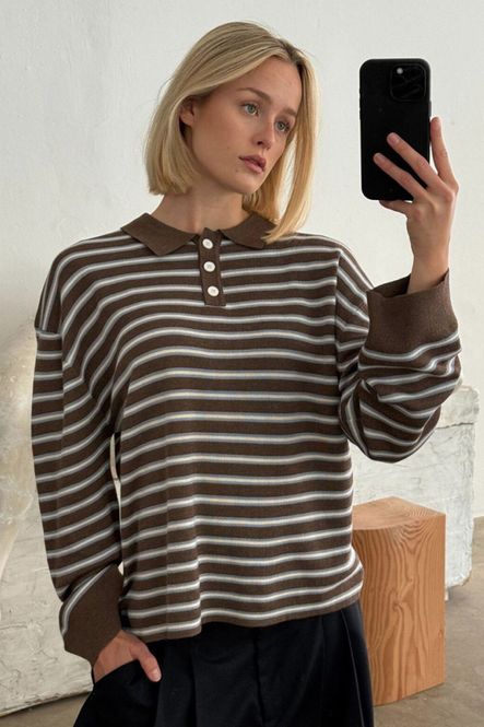 Hovedbilde Adanne Polo Knit Stripe Brown/Blue 