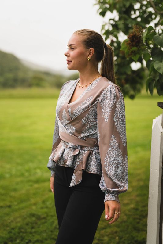 Rista Paisley Drop Blouse Dark Taupe/Light Blue 