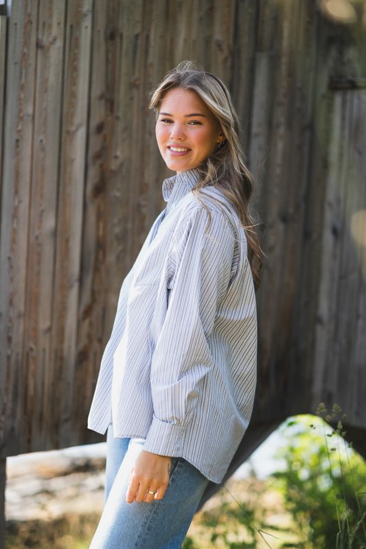 Dalma Stripe Stone Shirt Light Grey 