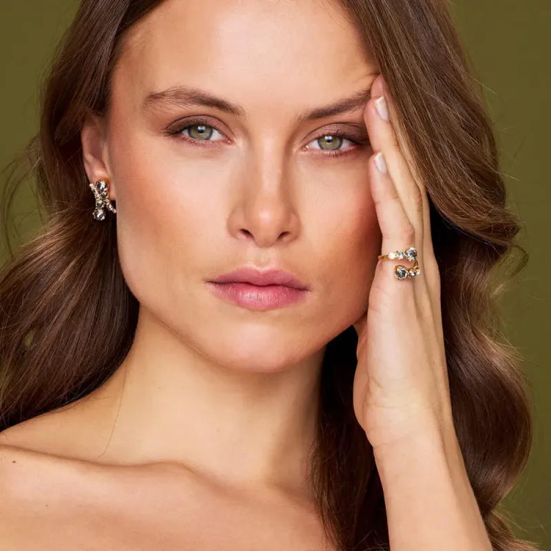 Halo Ring Gold Black Diamond/Crystal 