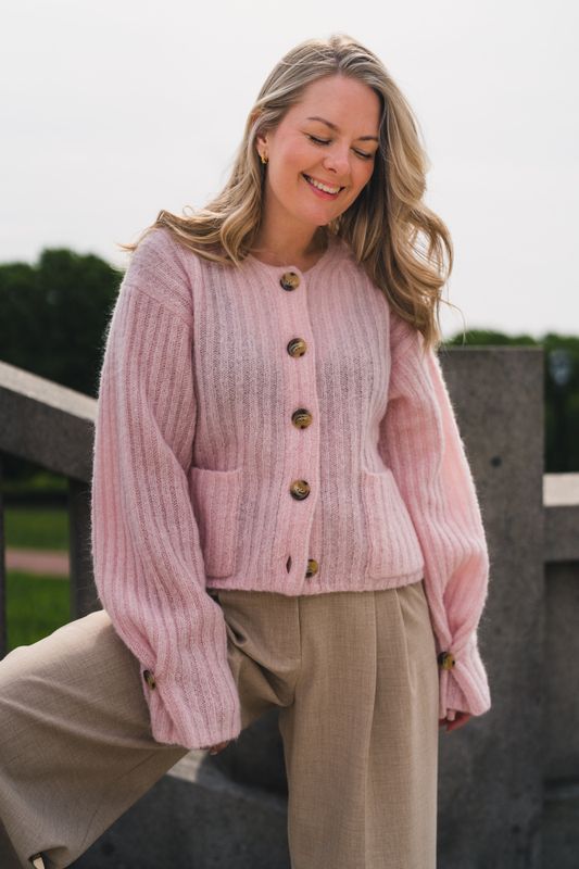 Cierrou Rib Cardigan Chalk Pink 
