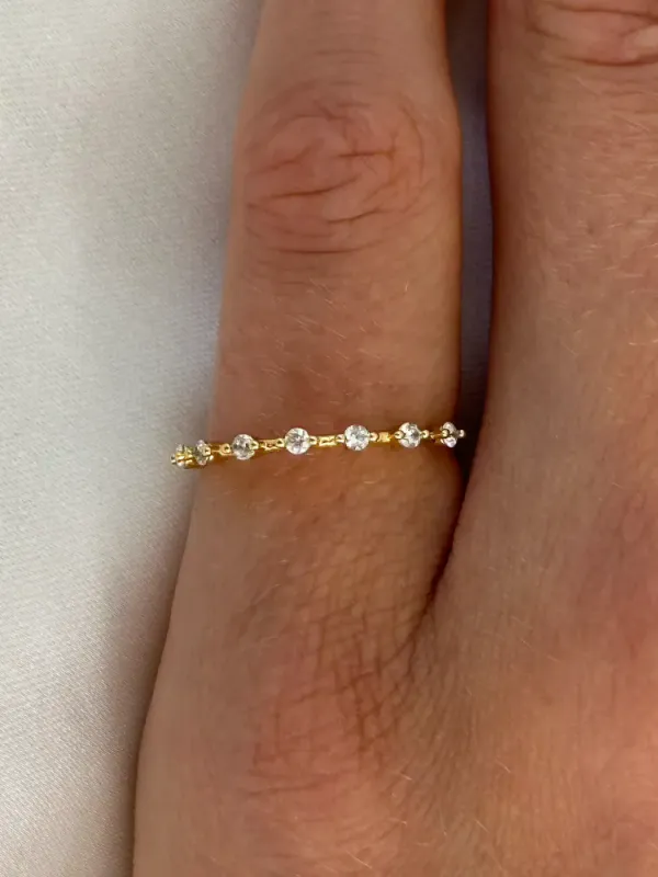 Beaded Zirconia Stacker Ring Gold 