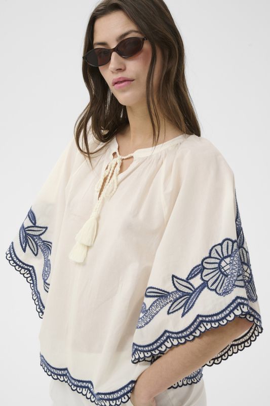 Biancha Blouse Whisper White W Blue Emb