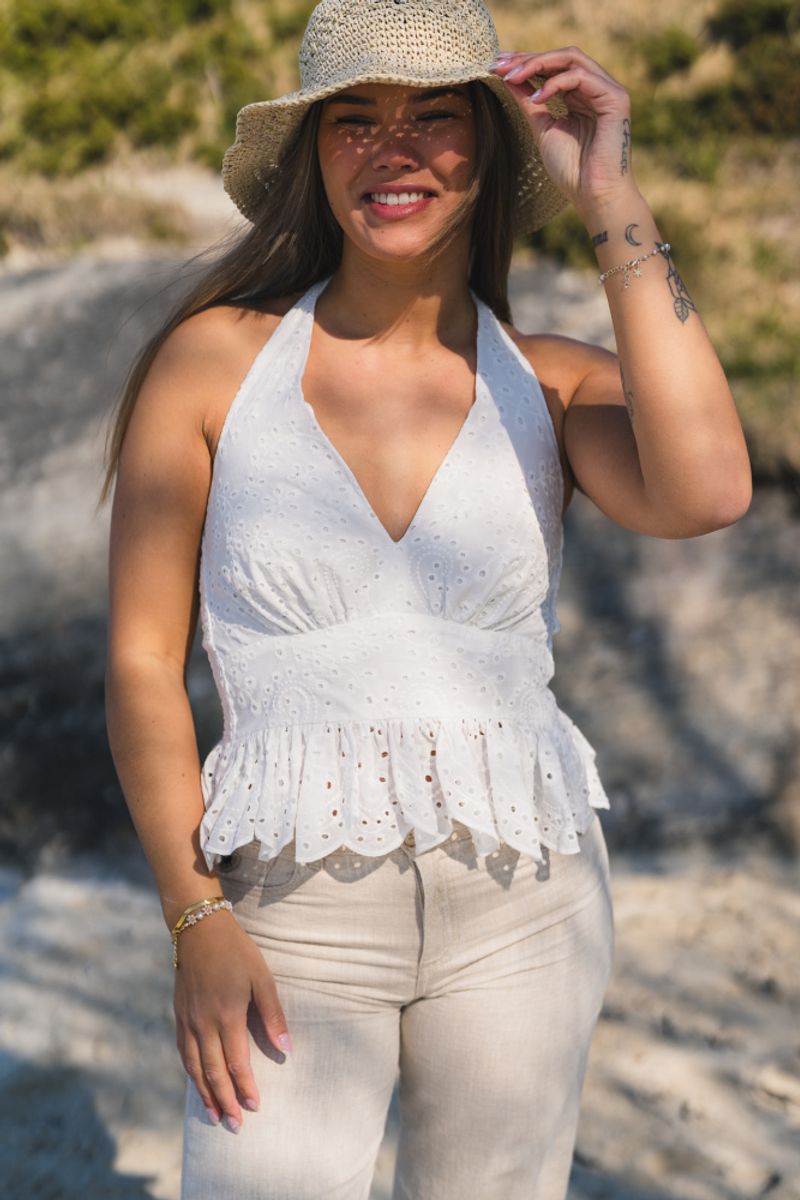 Ribbi Halter Neck Top White 