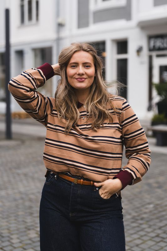 Grit Pique Sweater Camel Stripe