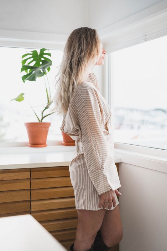 Atari Dress Oat Stripe 