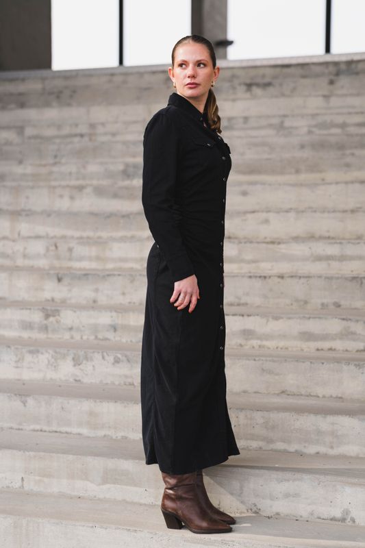 Cinched Waist Maxi Black Fade 