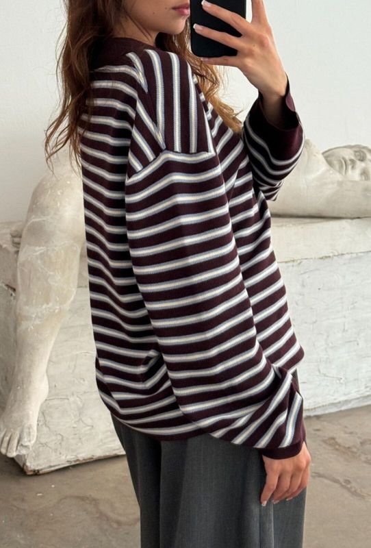 Adanne Polo Knit Stripe Bordeaux