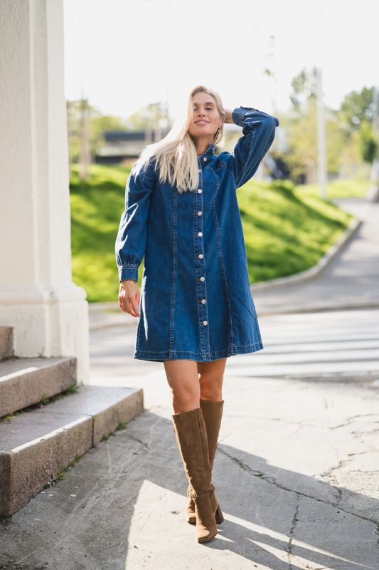 Rylan Elena Shirt Dress Mid Blue Wash 