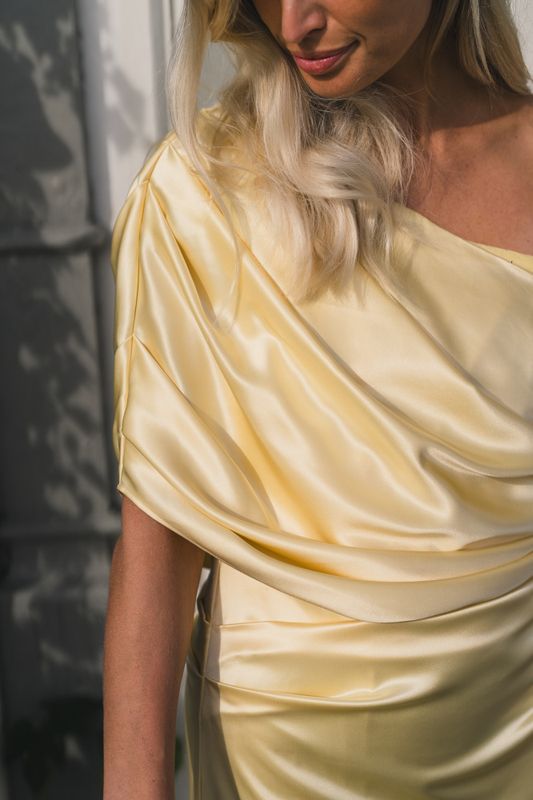Cassia Draped Fitted Maxi Dress Light Lemon 