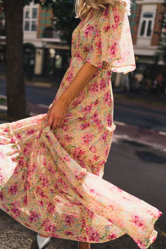 Chiffon Open Back Dress Summer Flowers 