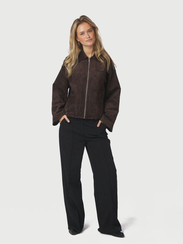 Titan Faux Suede Leather Jacket Dark Brown 