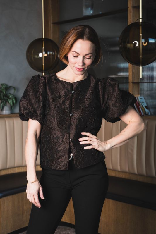 Aisa Brocade Blouse Dark Brown 